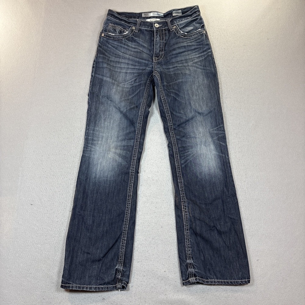 BKE Men's 31L Boot Leg Jeans Tyler Blue Denim Whiskers Western